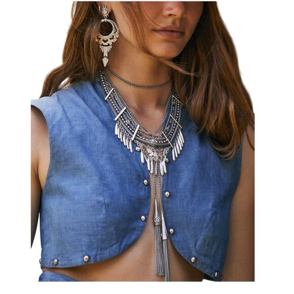 Kendra Scott Phara Fringe Necklace – Silver Wrap Style NWT Wester - Picture 1 of 5